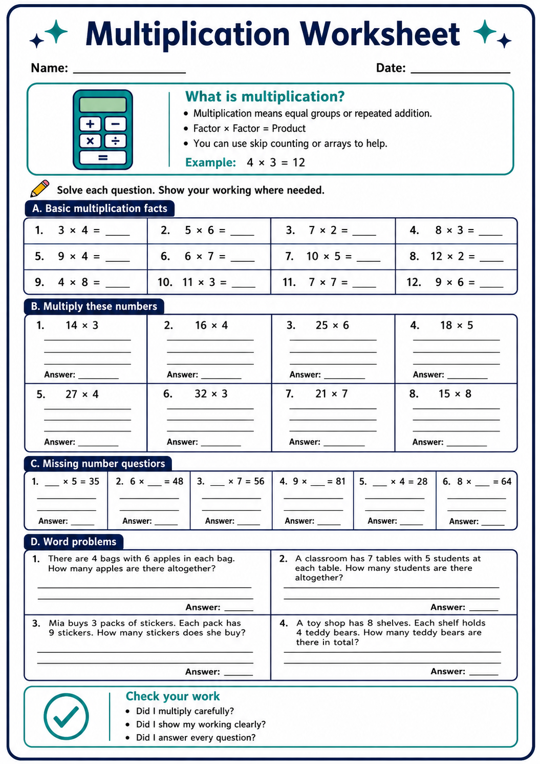 Multiplication Worksheet
